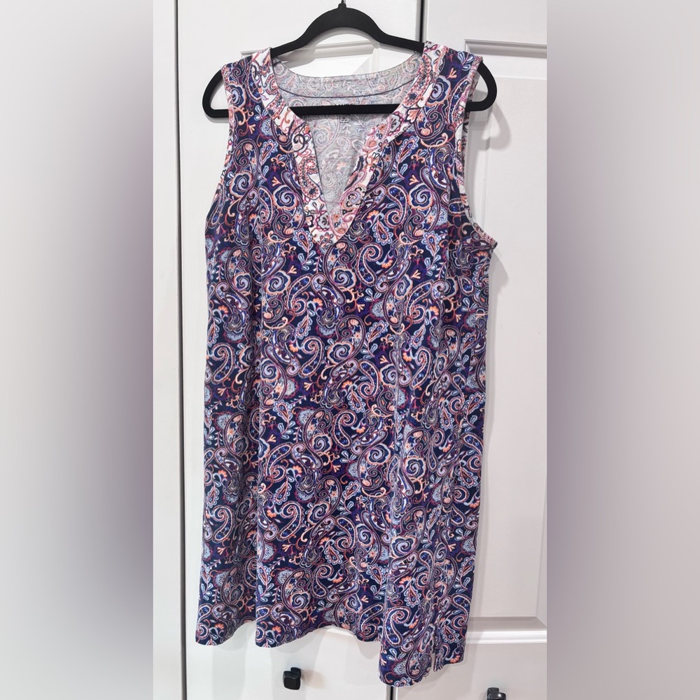 Lands' End Blue Paisley 100% cotton Jersey Knit Dress Womens 1X